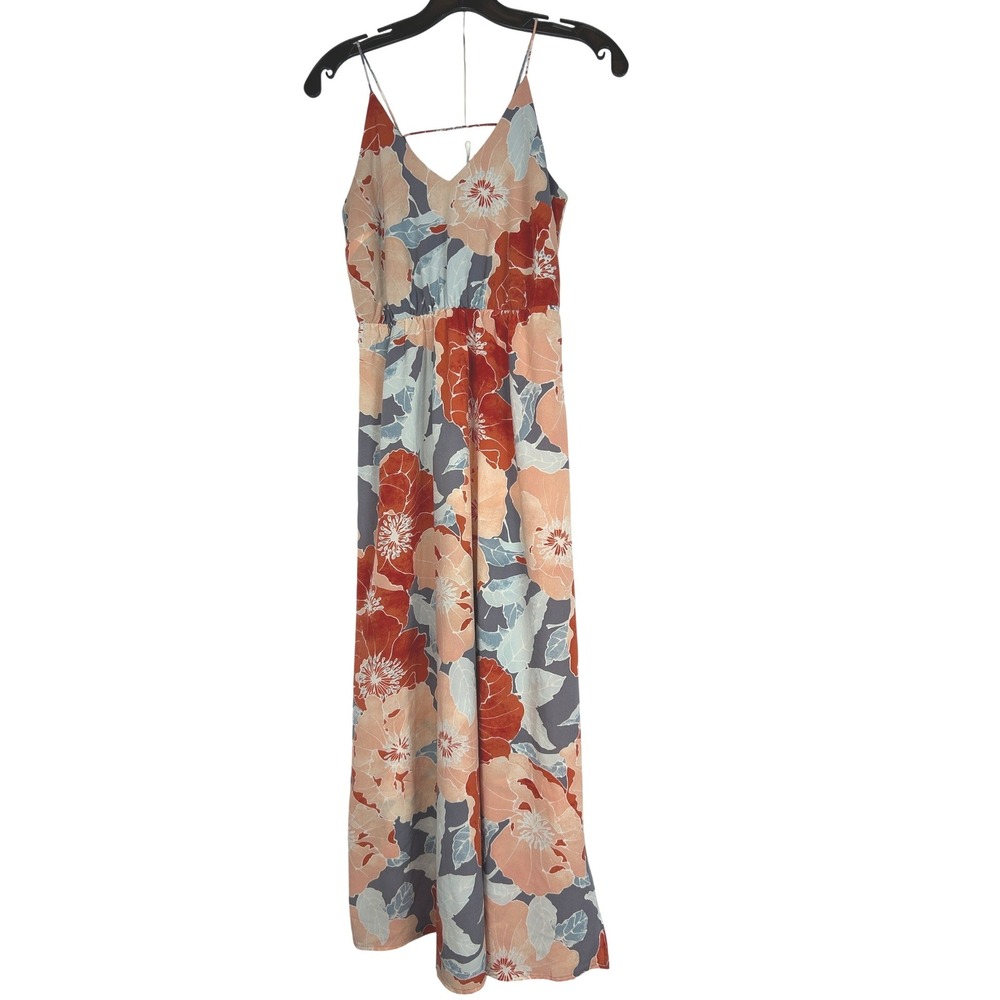 LOFT Petites Floral Maxi Dress Orange Blue V-Neck Boho Summer Vacation Size 00P